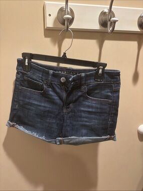 American Eagle Outfitters Dark Blue Rolled-Hem Denim Shorts